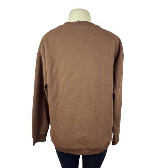 Snoopy Embroidered Brown Pullover Sweater Crewneck Soft Long Sleeve Womens - Picture 3 of 9